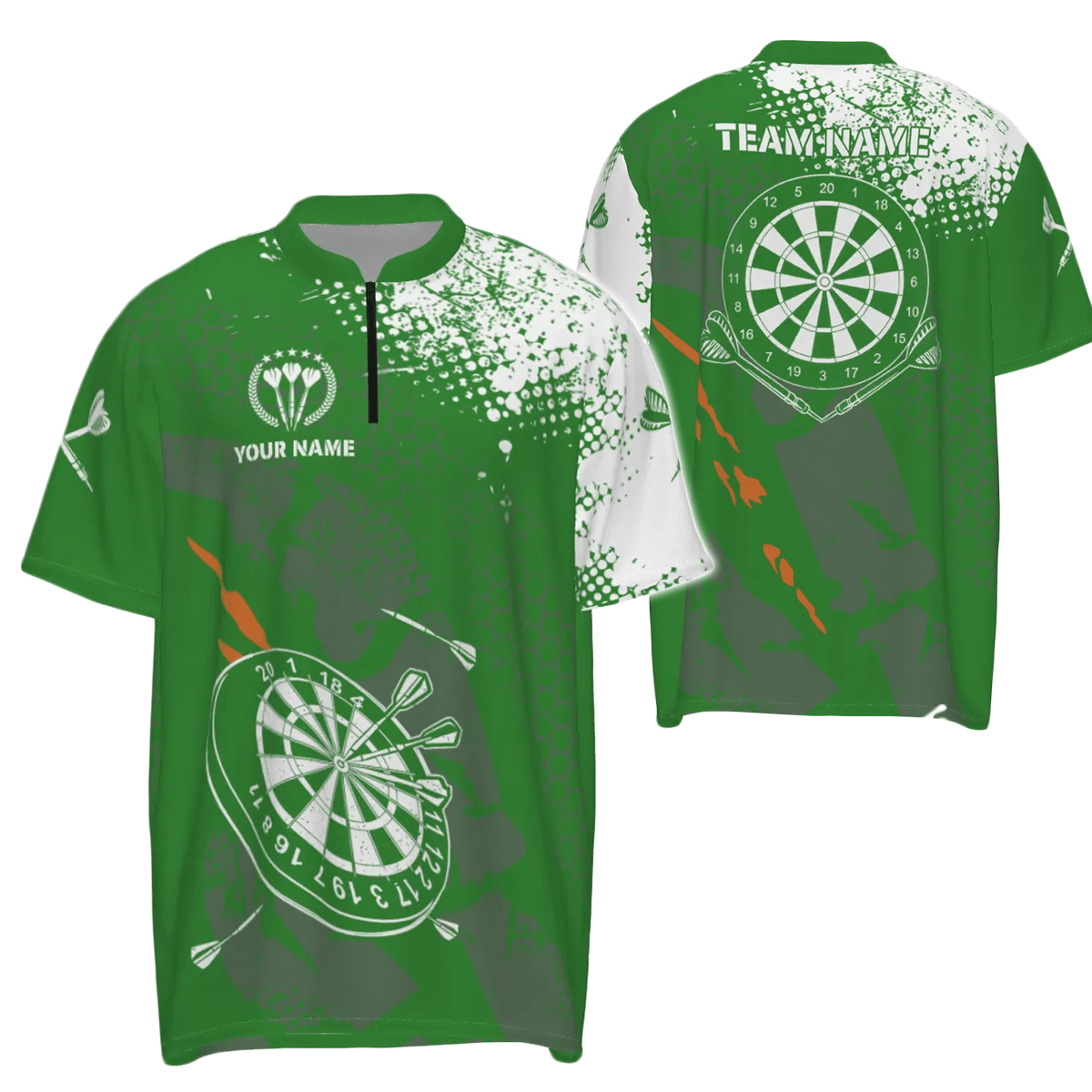 Retro grünes weißes Muster, individuell anpassbares Herren Darts Polo Shirt, Dart Team Trikots für Männer A103 - Outfitsuche