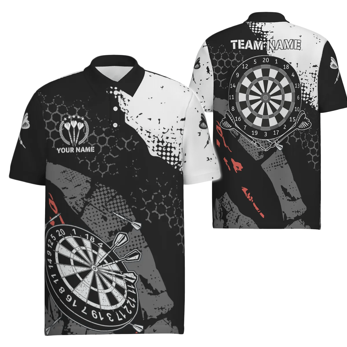 Retro Herren Darts Polo Shirt mit individuellem Schwarz-Weiß-Muster, Dart Team Trikot für Männer y5462 - Outfitsuche