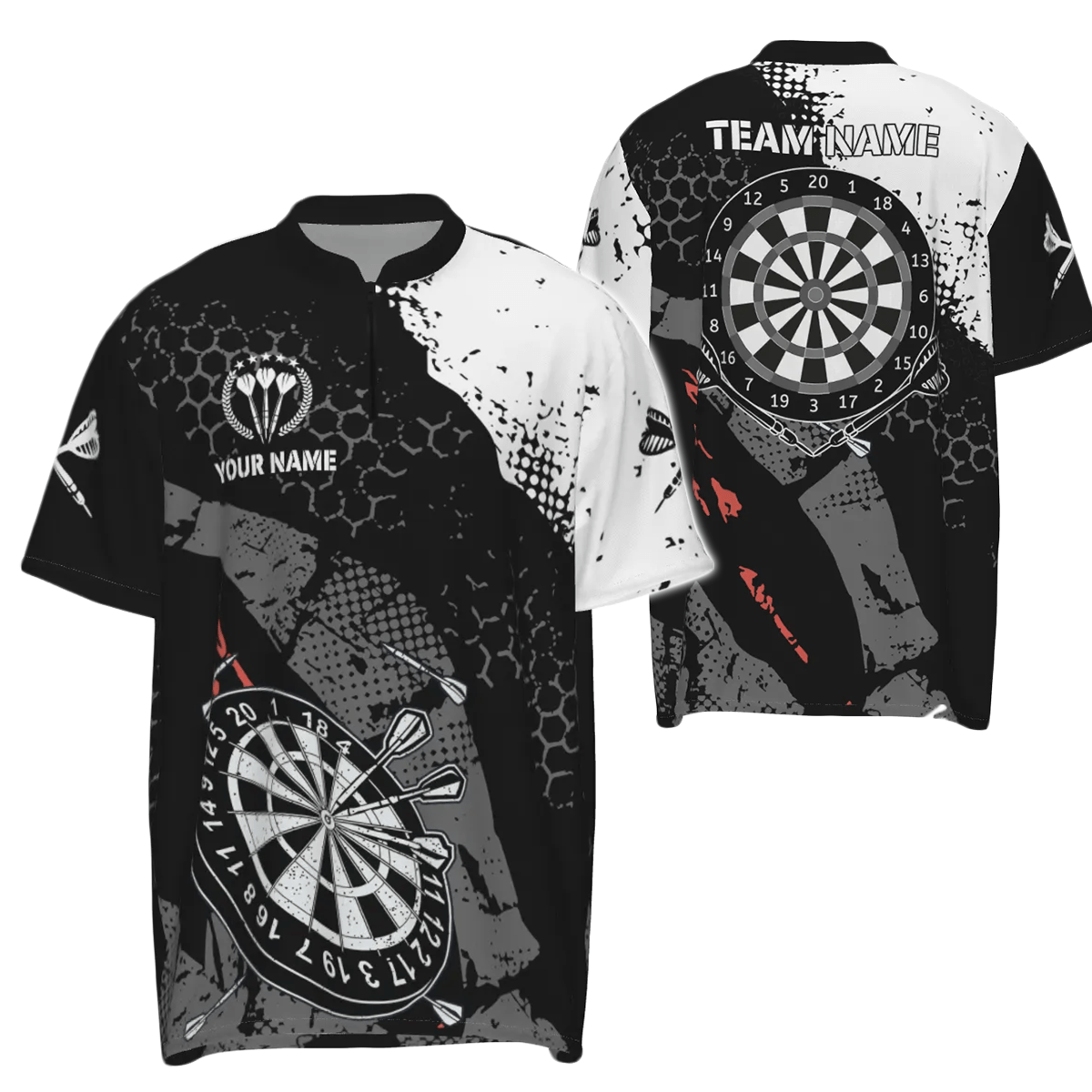 Retro Herren Darts Polo Shirt mit individuellem Schwarz-Weiß-Muster, Dart Team Trikot für Männer y5462 - Outfitsuche