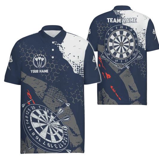 Retro Herren Darts Polo Shirt mit marineblauem weißen Muster, individuell anpassbares Dart-Team Trikot W767 - Outfitsuche