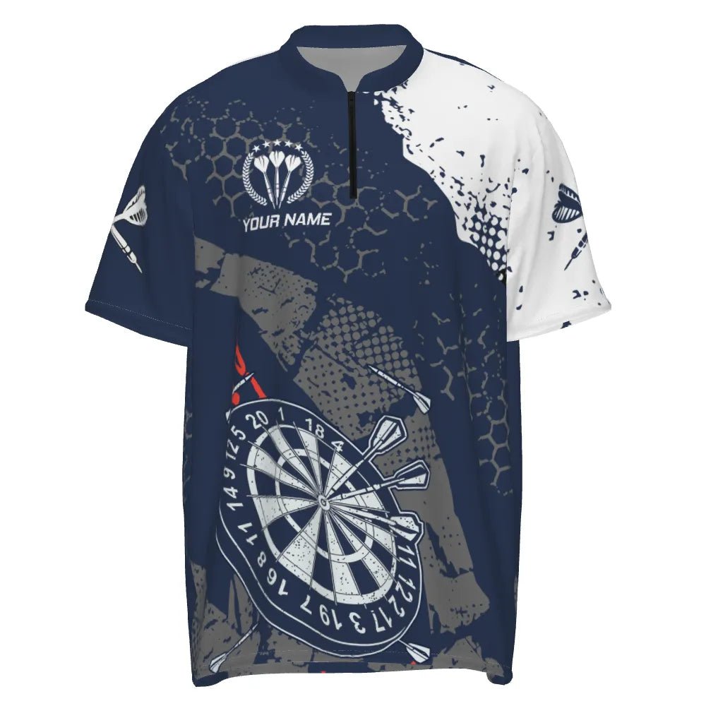 Retro Herren Darts Quarter Shirt mit marineblauem weißen Muster, individuell anpassbares Dart-Team-Trikot W767 - Outfitsuche