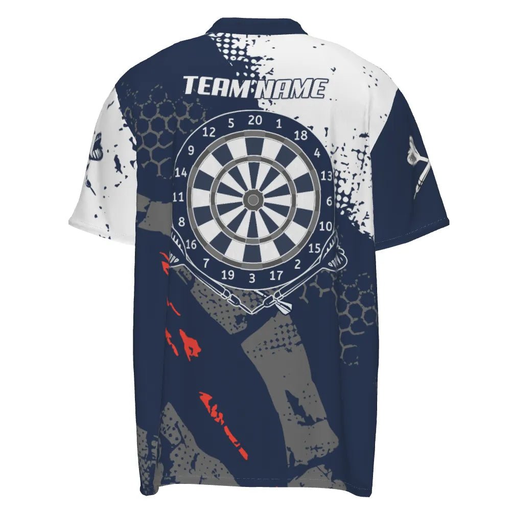 Retro Herren Darts Quarter Shirt mit marineblauem weißen Muster, individuell anpassbares Dart-Team-Trikot W767 - Outfitsuche