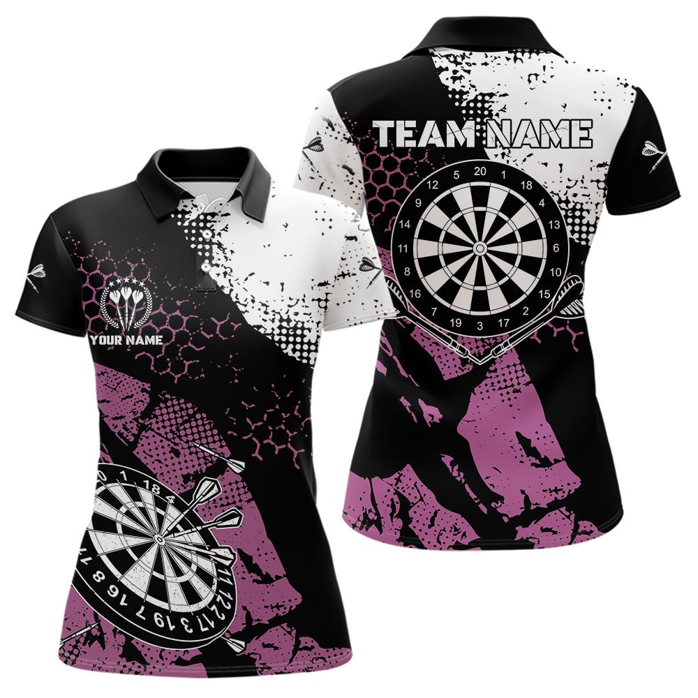 Retro Pink Schwarz Grunge Muster Darts Polo, Individuelles Dartshirt für Teams T3541 - Outfitsuche