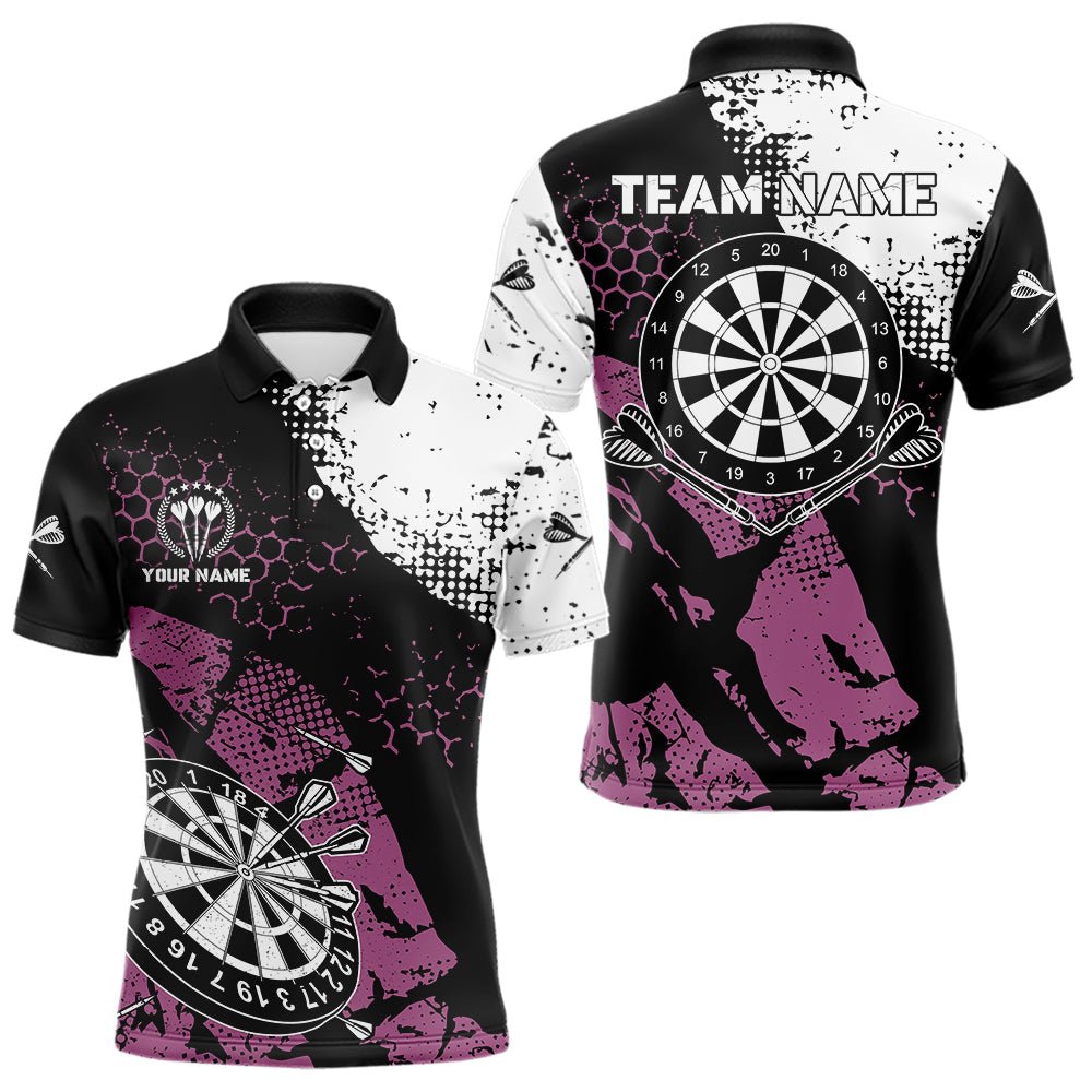 Retro Pink Schwarz Grunge Muster Darts Polo, Individuelles Dartshirt für Teams T3541 - Outfitsuche