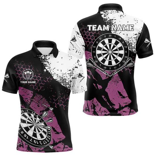 Retro Pink Schwarz Grunge Muster Darts Polo, Individuelles Dartshirt für Teams T3541 - Outfitsuche