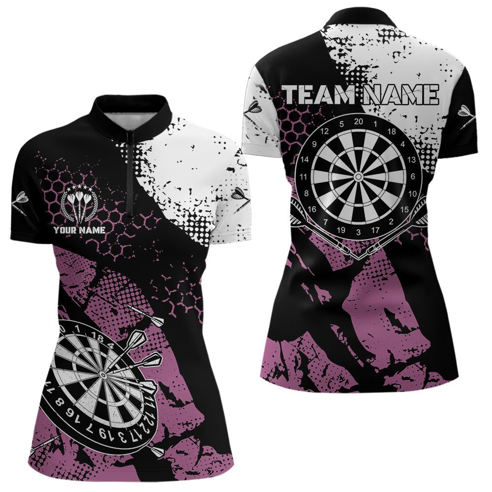 Retro Pink Schwarz Grunge Muster Darts Polo, Individuelles Dartshirt für Teams T3541 - Outfitsuche