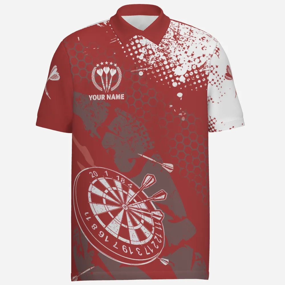 Retro Rotes Weißes Muster Individuelles Herren Dart Polo Shirt Dart Team Trikots für Männer B987 - Outfitsuche