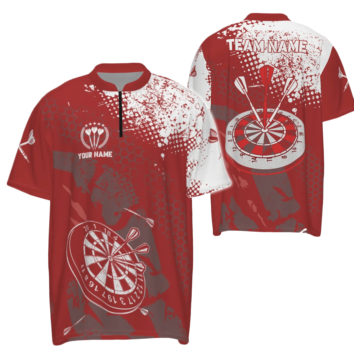 Retro Rotes Weißes Muster Individuelles Herren Dart Polo Shirt Dart Team Trikots für Männer B987 - Outfitsuche