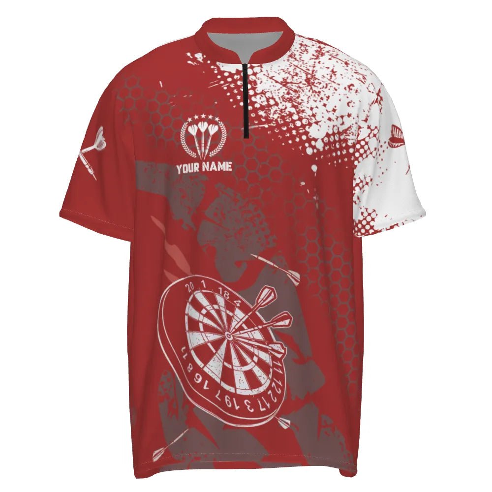 Retro Rotes Weißes Muster Individuelles Herren Dart Polo Shirt Dart Team Trikots für Männer B987 - Outfitsuche