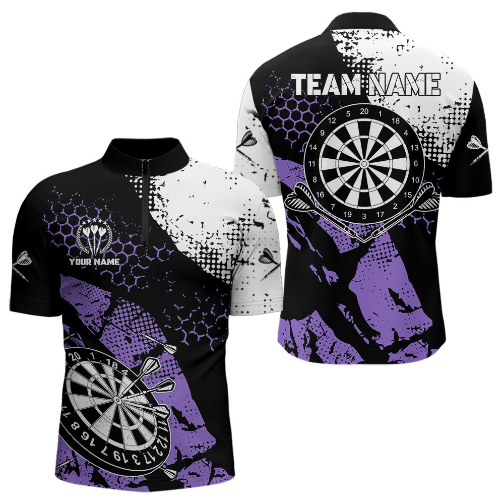 Retro Schwarz Lila Grunge Muster Darts Polo Shirt Individuelles Darttrikot Team Dart Jersey T3593 - Outfitsuche
