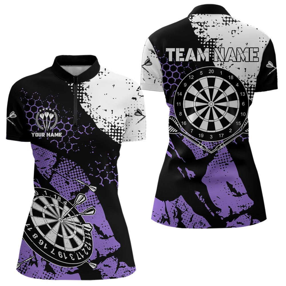 Retro Schwarz Lila Grunge Muster Darts Polo Shirt Individuelles Darttrikot Team Dart Jersey T3593 - Outfitsuche