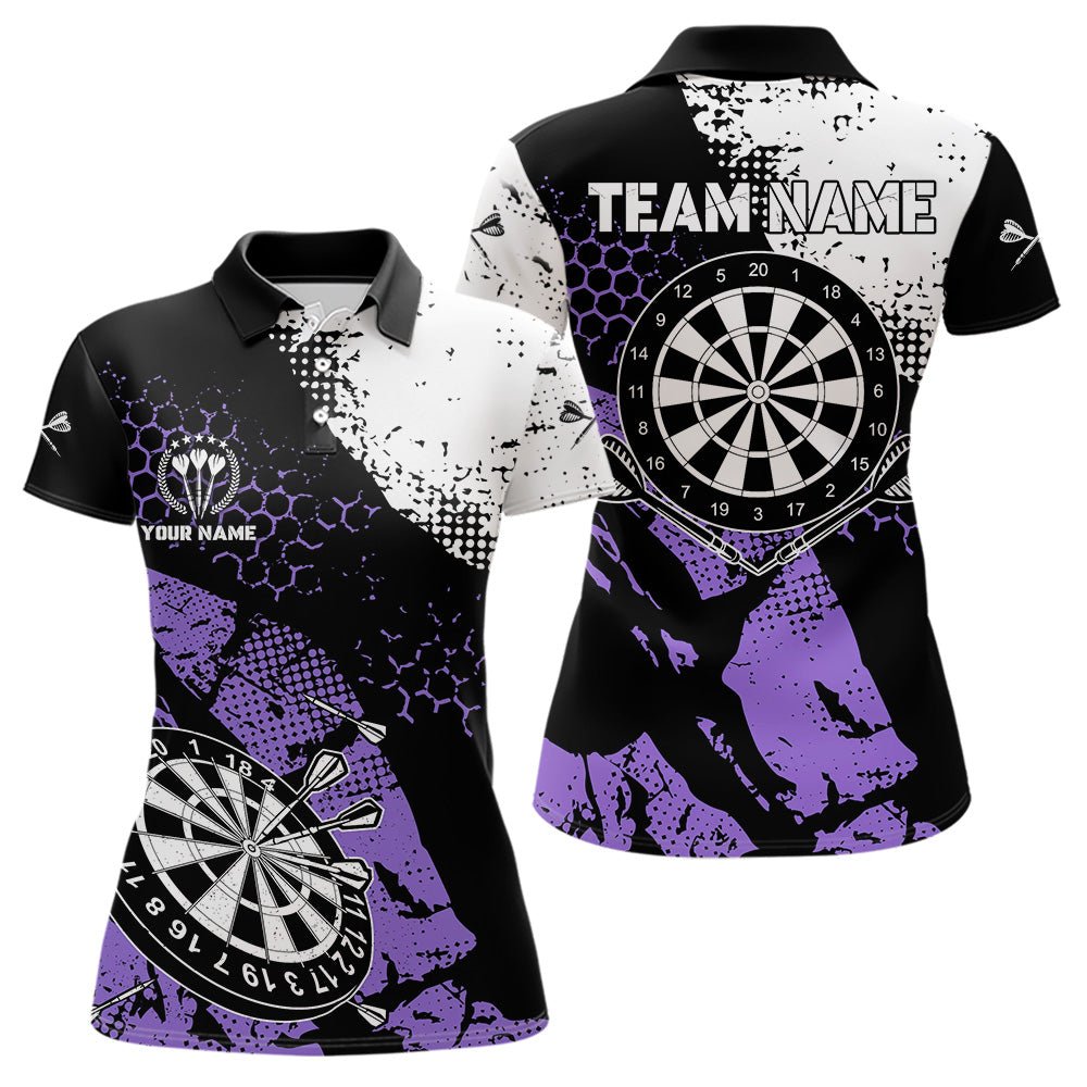 Retro Schwarz Lila Grunge Muster Darts Polo Shirt Individuelles Darttrikot Team Dart Jersey T3593 - Outfitsuche