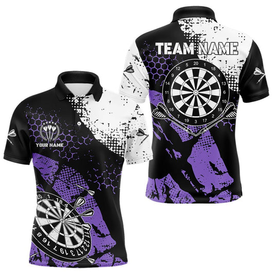 Retro Schwarz Lila Grunge Muster Darts Polo Shirt Individuelles Darttrikot Team Dart Jersey T3593 - Outfitsuche
