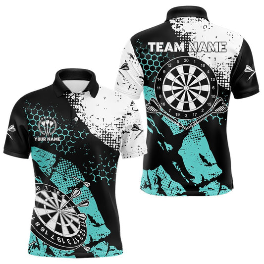 Retro Schwarzes Türkis Grunge Muster Darts Polo Shirt, Personalisiertes Team Dart Jersey T3542 - Outfitsuche