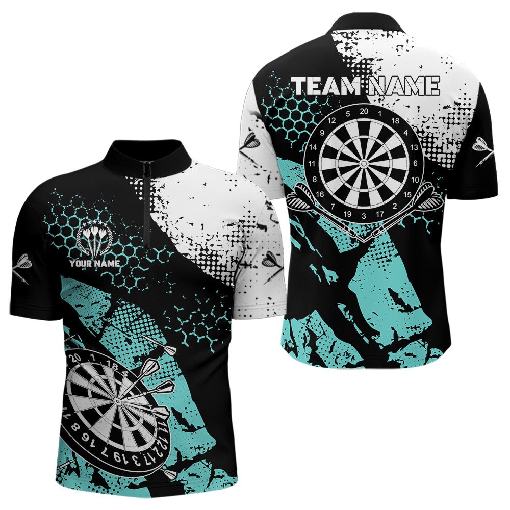 Retro Schwarzes Türkis Grunge Muster Darts Polo Shirt, Personalisiertes Team Dart Jersey T3542 - Outfitsuche