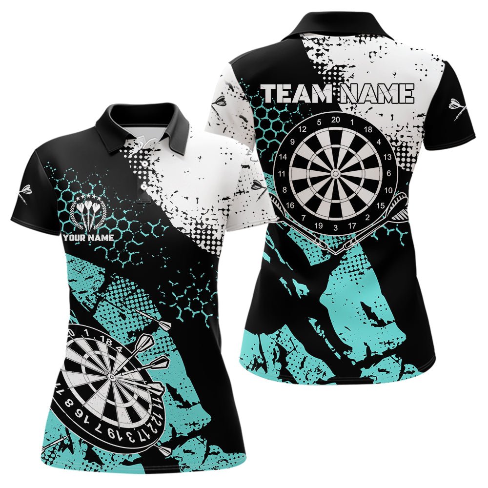 Retro Schwarzes Türkis Grunge Muster Darts Polo Shirt, Personalisiertes Team Dart Jersey T3542 - Outfitsuche