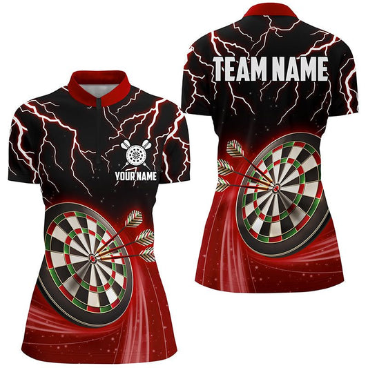 Rote Blitz Darts Viertelreißverschluss-Shirt Personalisiertes Darts-Shirt für Damen Dart Trikots L1455 - Outfitsuche