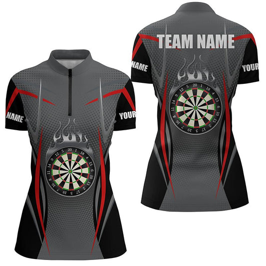 Rote Graue Sportliche Darts Viertel-Zip-Shirt Personalisiertes Darts-Shirt für Damen Dart Trikots L1384 - Outfitsuche