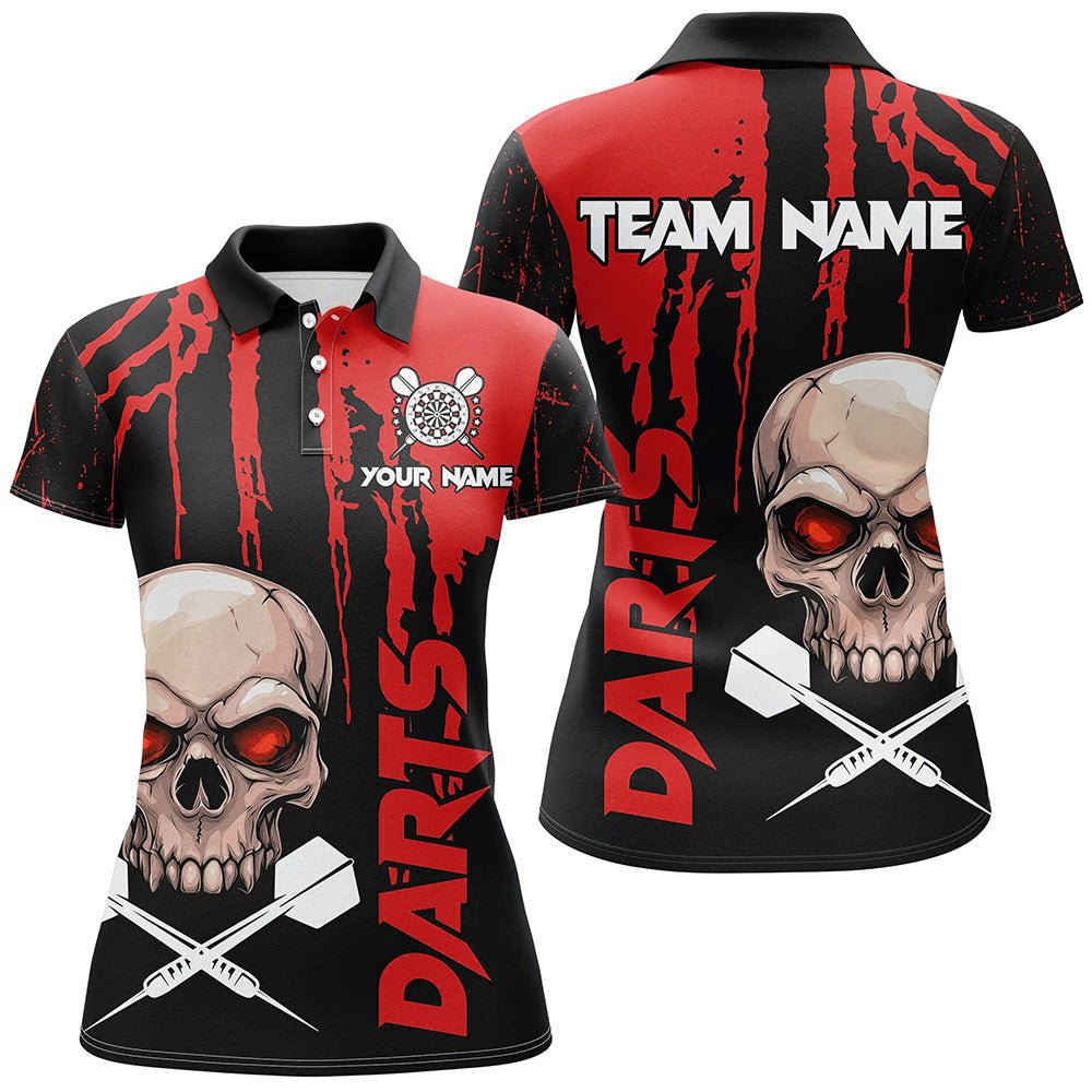 Rote Grunge Skull Darts Shirts für Frauen – Gruselige Dart - Trikots, Teamshirts für die Darts - Liga T2797 - Outfitsuche