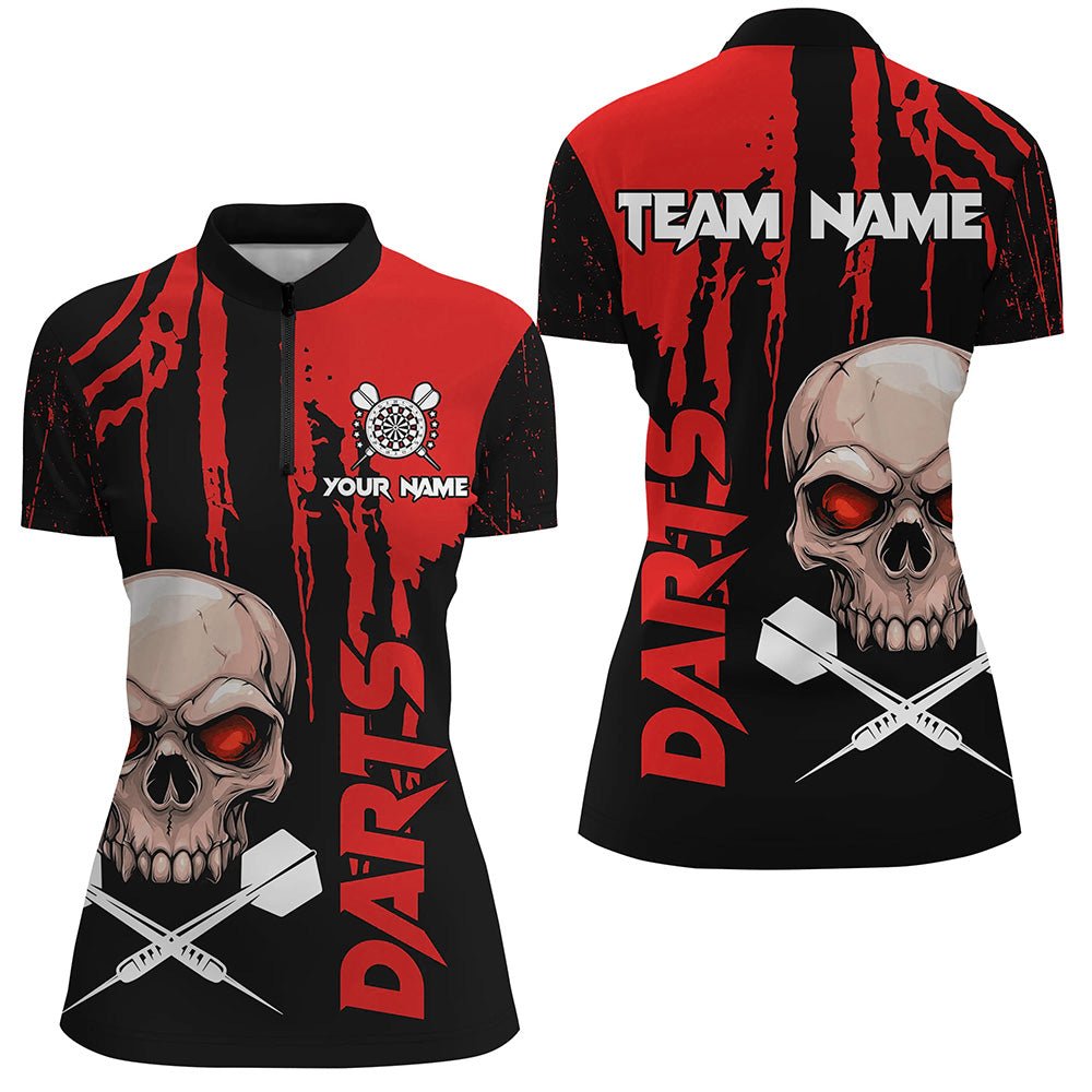 Rote Grunge Skull Darts Shirts für Frauen – Gruselige Dart - Trikots, Teamshirts für die Darts - Liga T2797 - Outfitsuche