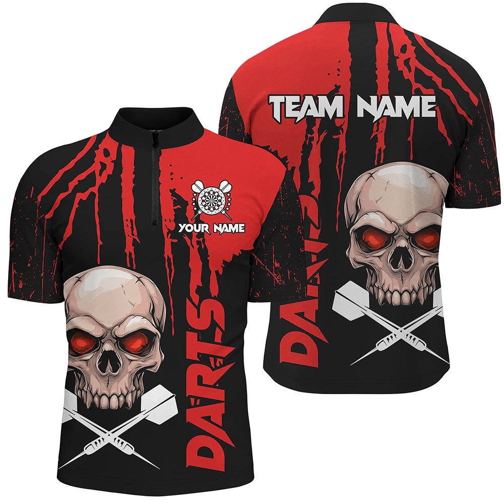 Rote Grunge Skull - Dartshirts für Herren – Gruselige Dart - Trikots für die Darts - Liga T2797 - Outfitsuche