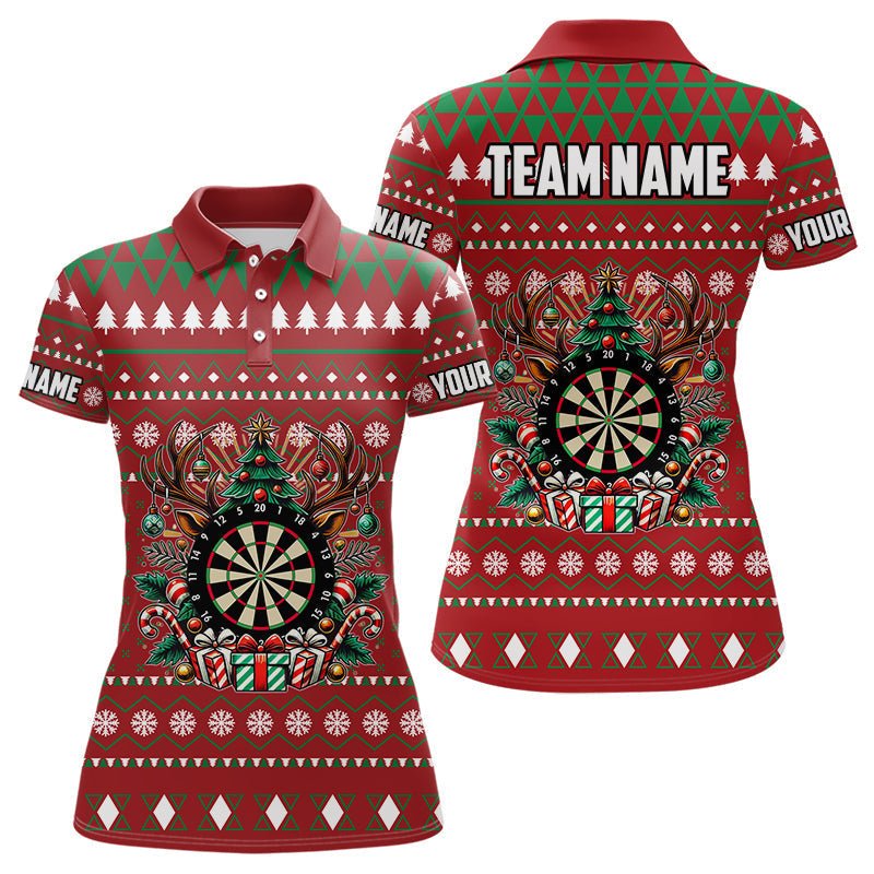 Rote Weihnachtsmuster Dart - Shirts für Frauen – Lustige Darts Weihnachtsgeschenke und Dart - Trikots T3078 - Outfitsuche