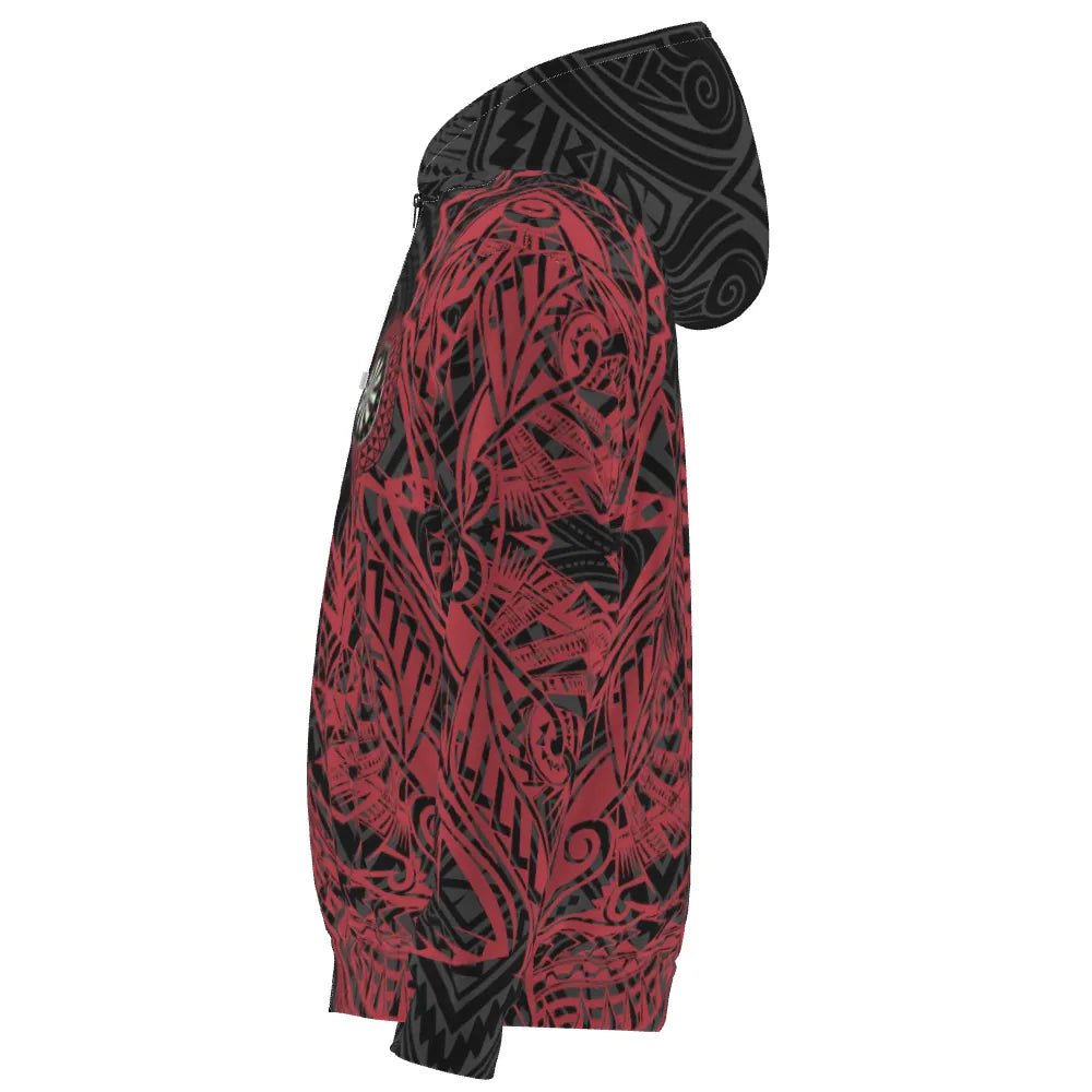 Roter Tribal - Darts Kapuzenpullover mit Reißverschluss Y704 - Outfitsuche