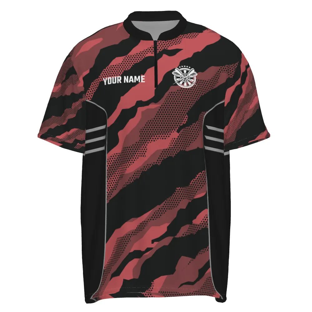 Rotes Camouflage-Darts-Quarter-Zip-Shirt, individuell anpassbares Tarnmuster-Darts-Shirt für Herren, Darts-Team-Trikot C214 - Outfitsuche