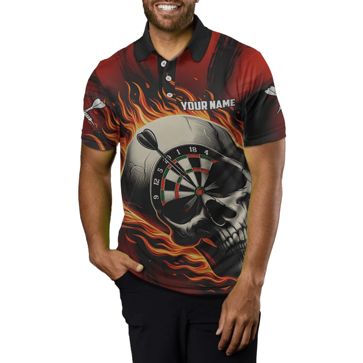 Rotes Dart Polo Shirt für Herren | Flammender Dart Schädel | Team Dart Trikots T1220 - Outfitsuche