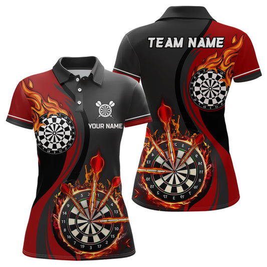 Rotes Feuerflammen Damen Darts Polo Shirt | Personalisierte Dartshirts für Frauen | Dart Trikots | L1475 - Outfitsuche