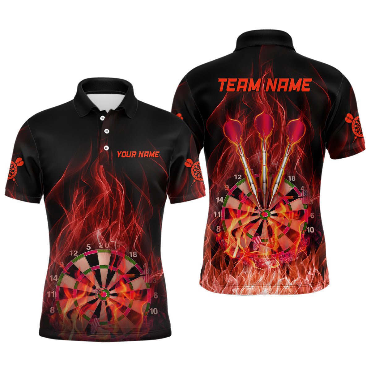 Rotes Feuerflammen-Dartboard Herren-Dartspolo-Shirt | Maßgeschneiderte Dartshirts für Männer | Darttrikots L1327 - Outfitsuche