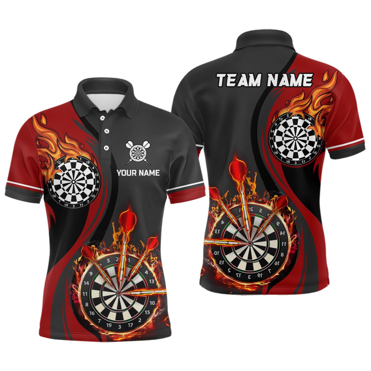 Rotes Feuerflammen Herren Darts Polo Shirt | Maßgeschneiderte Dartshirts für Männer | Dart Trikots L1475 - Outfitsuche