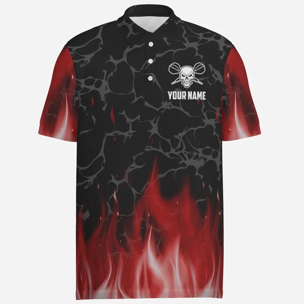 Rotes Flammen Totenkopf Darts Herren Polo Shirt, individuell anpassbares gruseliges Darts Shirt für Männer, coole Dart Trikots K298 - Outfitsuche