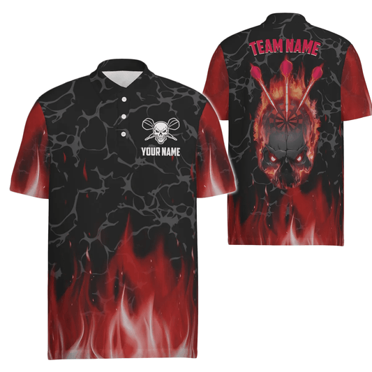 Rotes Flammen Totenkopf Darts Herren Polo Shirt, individuell anpassbares gruseliges Darts Shirt für Männer, coole Dart Trikots K298 - Outfitsuche