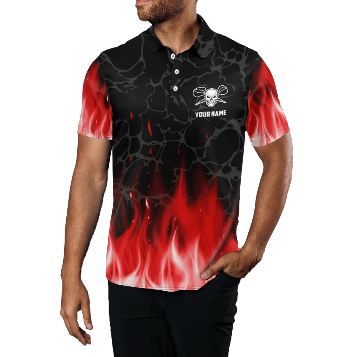 Rotes Flammen Totenkopf Herren Dart Polo Shirt K298 - Outfitsuche