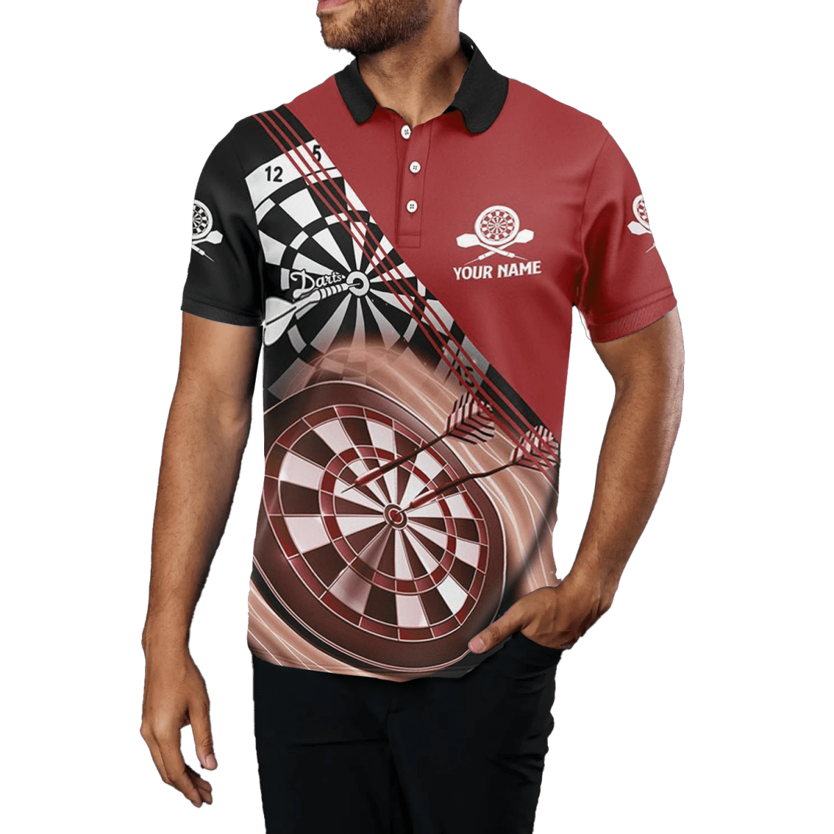 Rotes Herren Dart Polo Shirt mit individuellem Namen, Dart Trikot M759 - Rot M759 - Outfitsuche