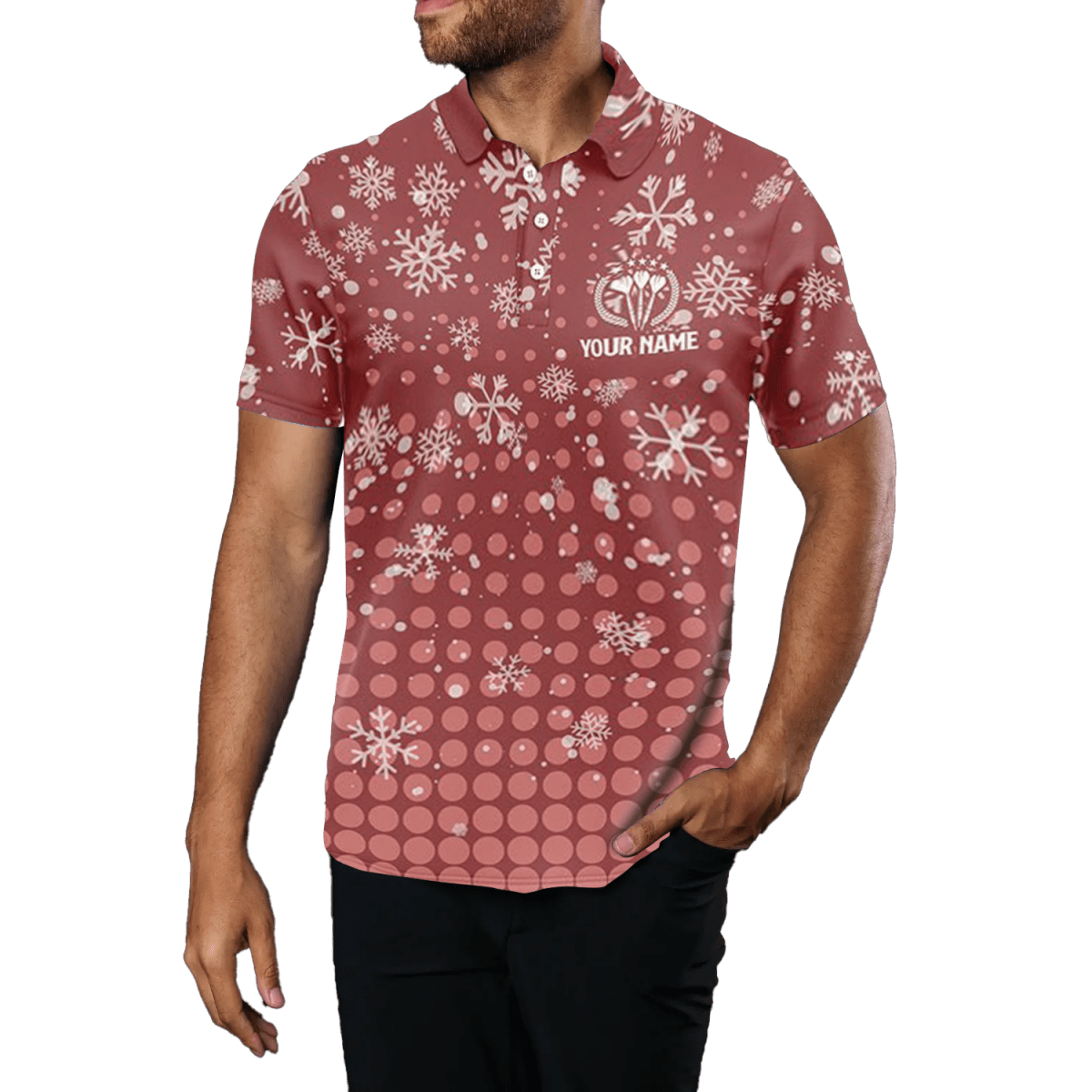 Rotes Herren Darts - Polo mit Weihnachts - Schneeflocken G609 - Outfitsuche