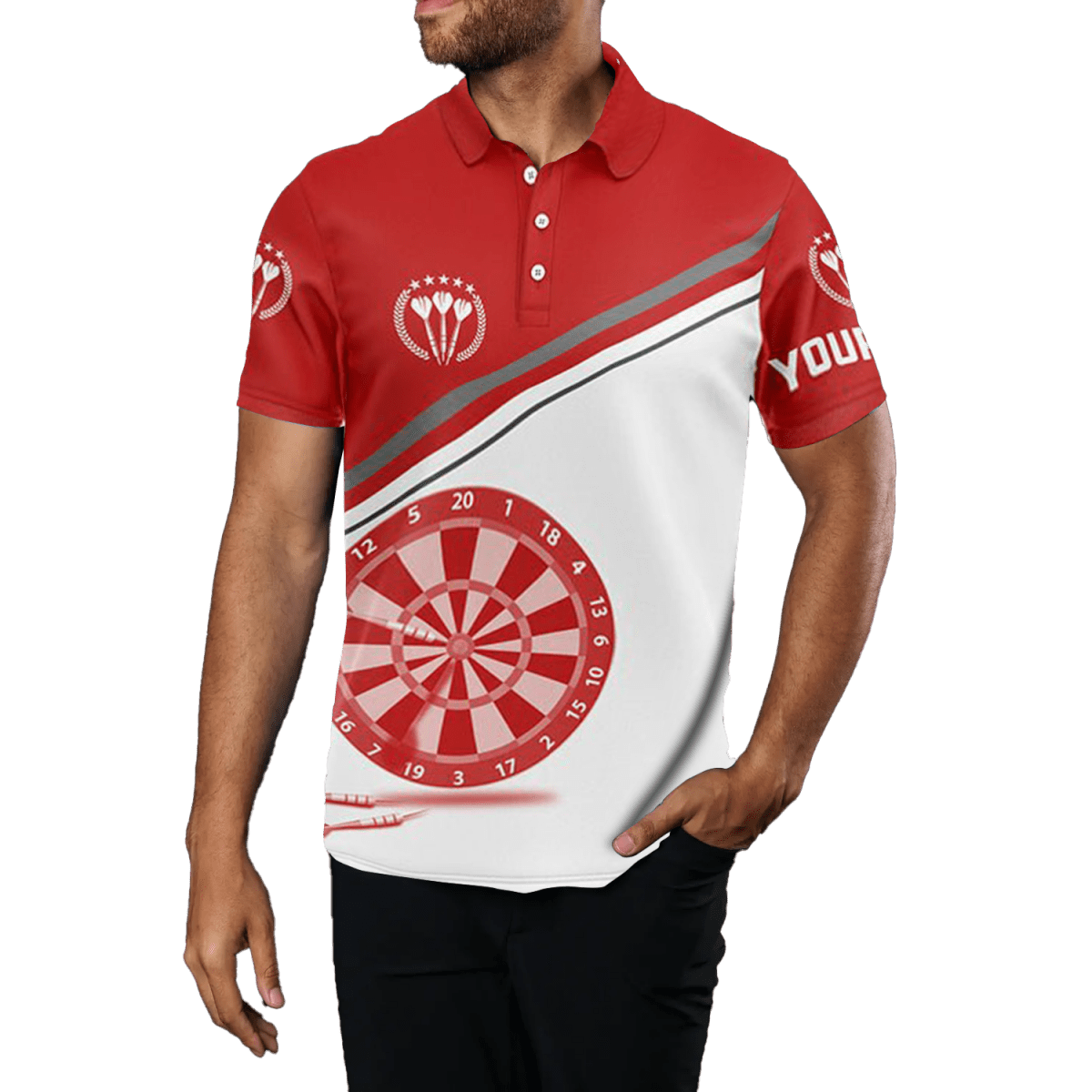 Rotes Herren Darts Polo Shirt mit Namen | Trikot R1711 - Outfitsuche