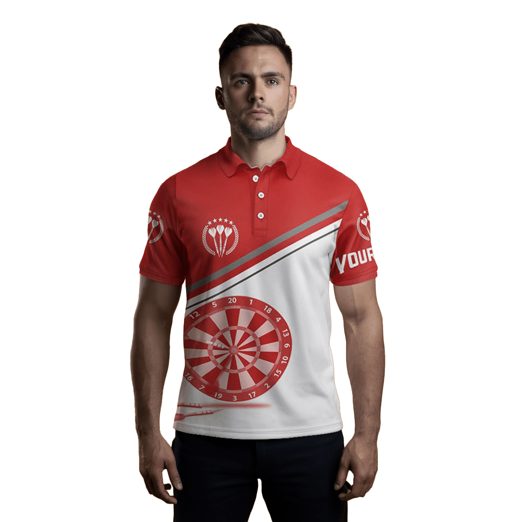 Rotes Herren Darts Polo Shirt mit Namen | Trikot R1711 - Outfitsuche