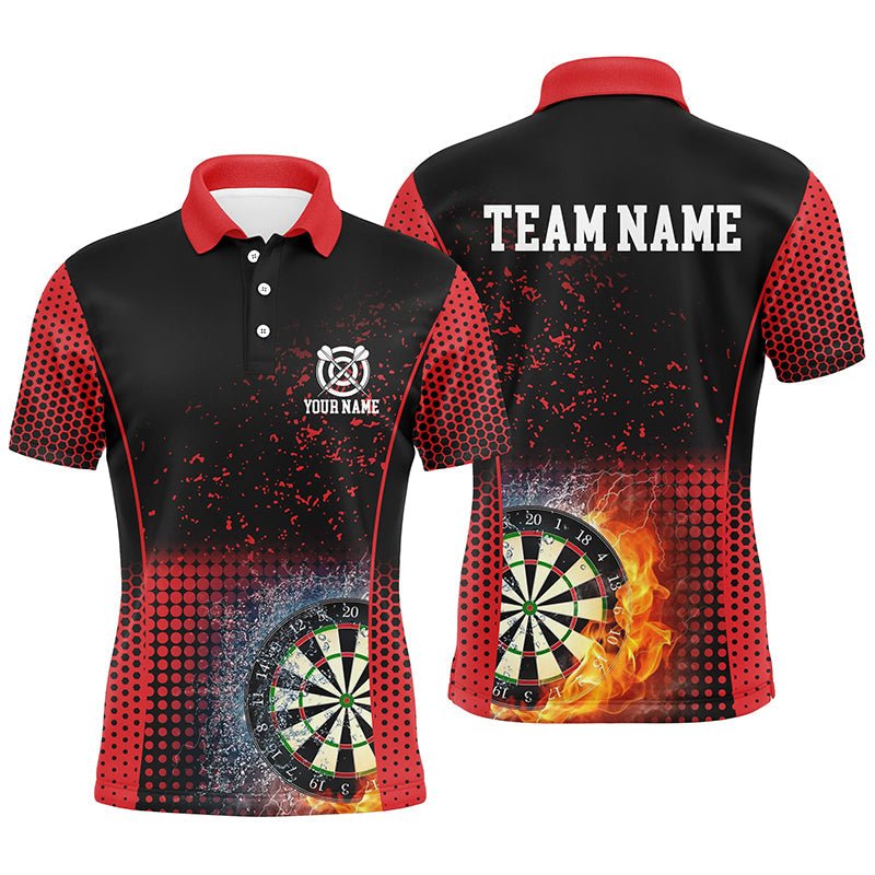 Rotes Schwarzes Feuer & Wasser Herren Darts Polo Shirt | Personalisiertes Darts Shirt für Männer | Dart Trikots L1360 - Outfitsuche