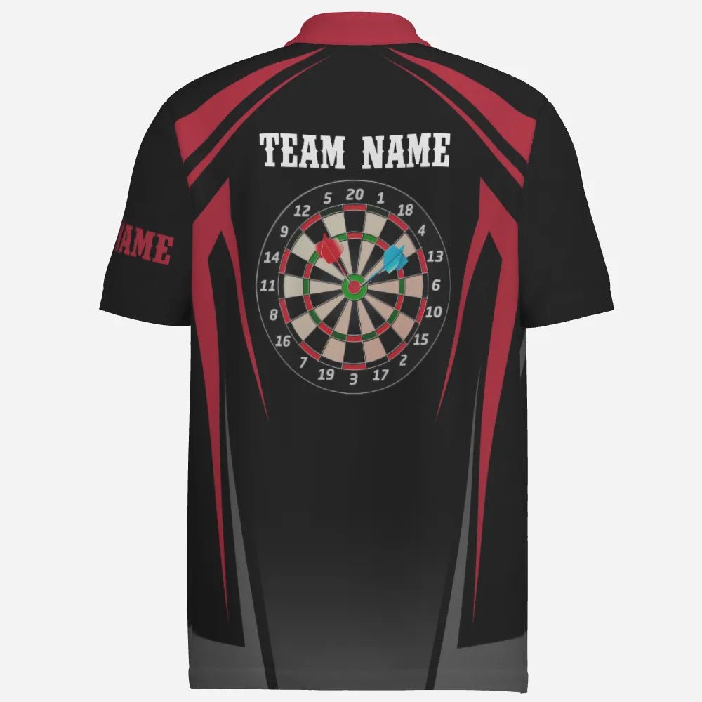 Rotes schwarzes sportliches personalisiertes Darts Polo Shirt für Herren, individuell anpassbares cooles Dart Trikot P124 - Outfitsuche