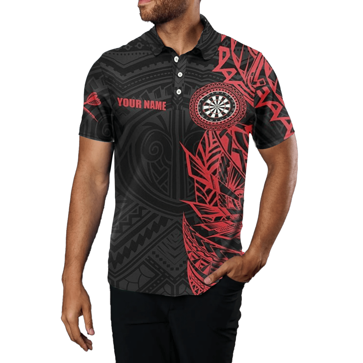 Rotes Tribal Herren Darts Polo - Shirt Y704 - Outfitsuche