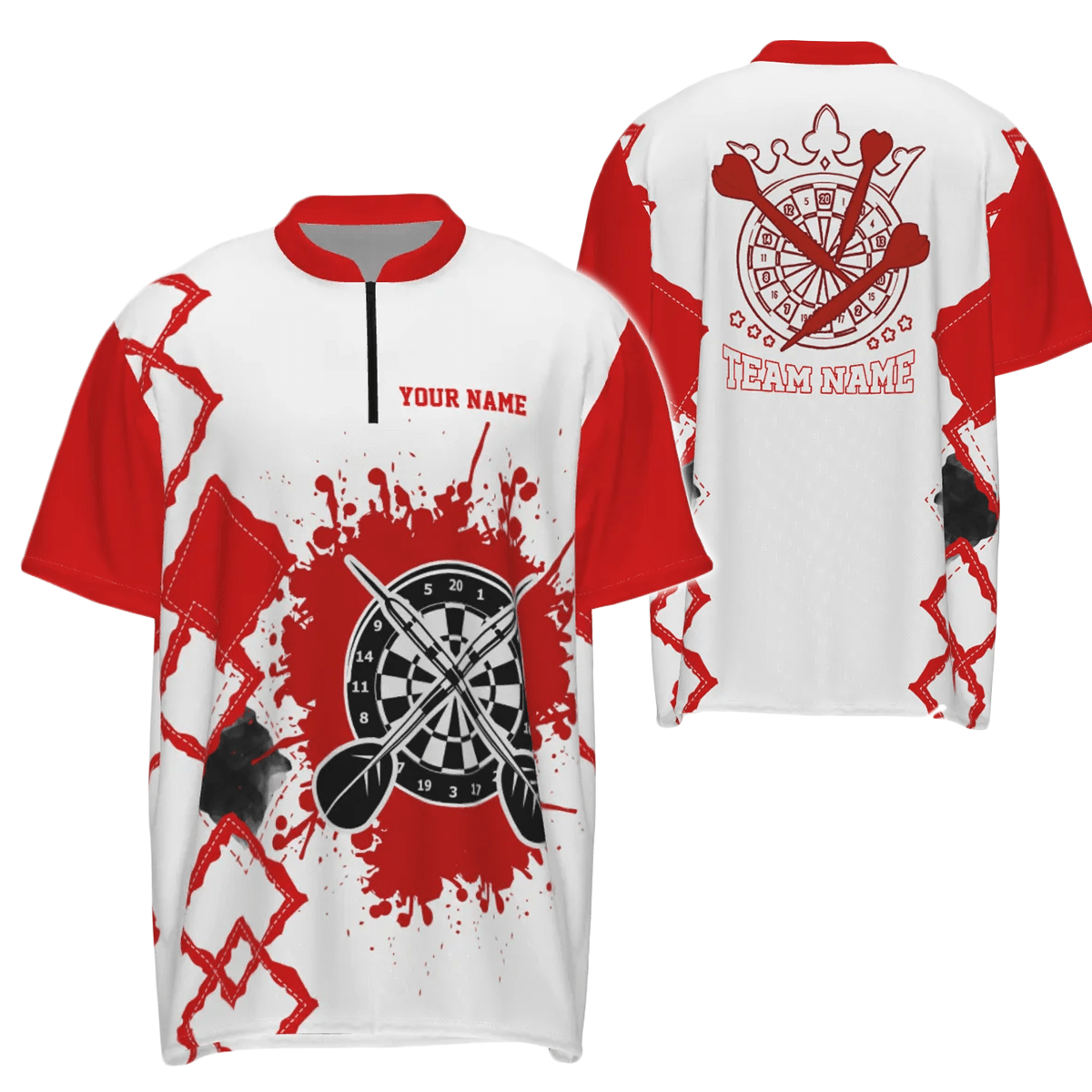 Rotes und weißes Herren Darts Polo Shirt, individuell anpassbares cooles Darts Trikot für Männer - König der Darts E849 - Outfitsuche