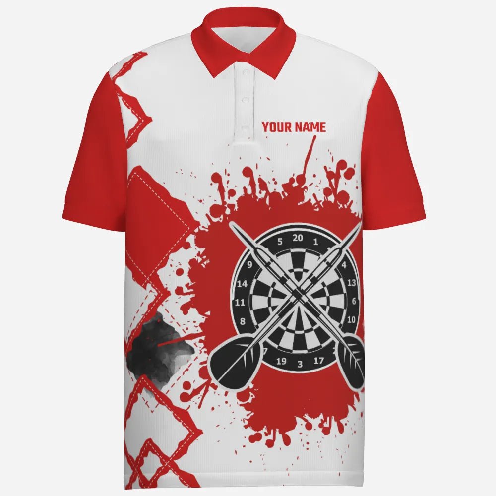 Rotes und weißes Herren Darts Polo Shirt, individuell anpassbares cooles Darts Trikot für Männer - König der Darts E849 - Outfitsuche