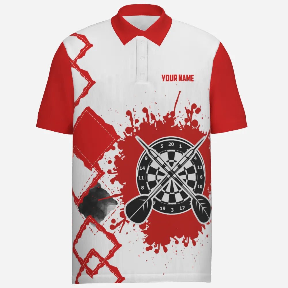 Rotes weißes personalisiertes Herren Darts Polo Shirt, individuell anpassbares Team Darts Trikot Shirt für Männer R489 - Outfitsuche