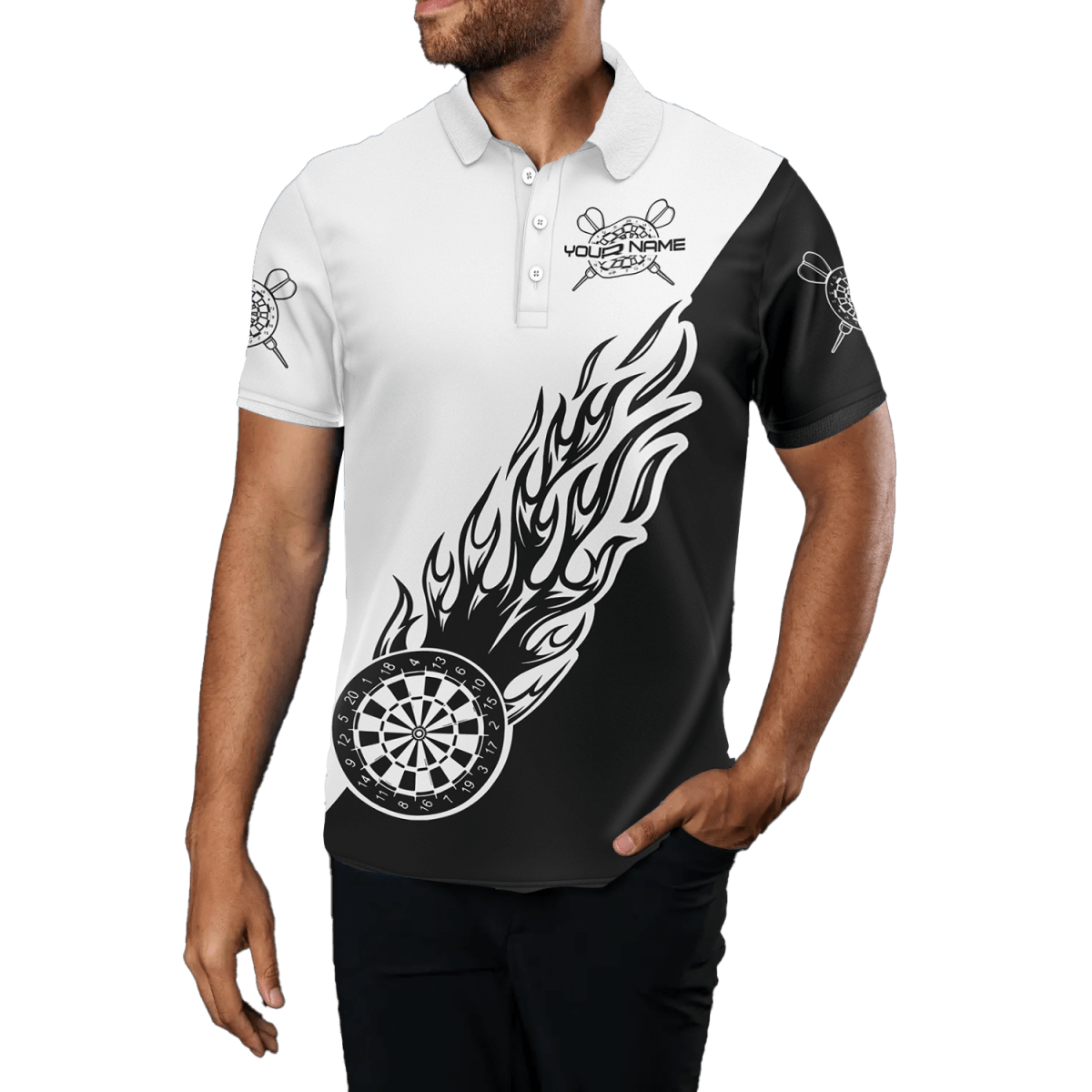 Schwarz - Weißes Herren Darts Polo Shirt Y690 - Outfitsuche