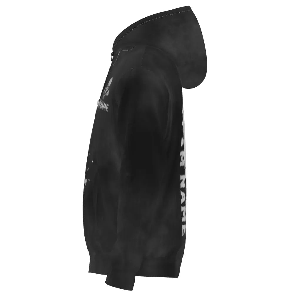 Schwarze und Weiße Darts Zip - Hoodie mit rauchigem Totenkopf - Design S589 - Outfitsuche