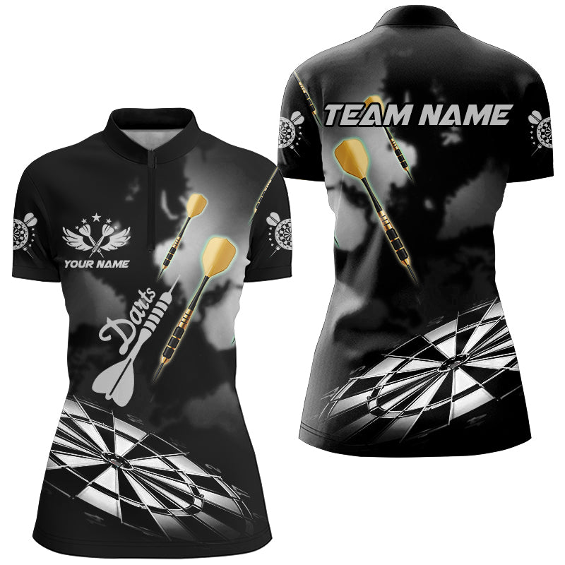 Schwarze und Weiße Dartscheibe mit Rauchdesign – Individuelle 3D - Dart - Shirts für Damen im Darts - Team T3070 - Outfitsuche