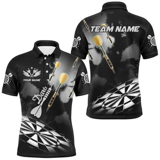 Schwarze und Weiße Dartscheibe mit Rauchdesign – Individuelle Darts - Shirts für Herren, Darts Liga Teamshirt, Dart - Trikot T3070 - Outfitsuche