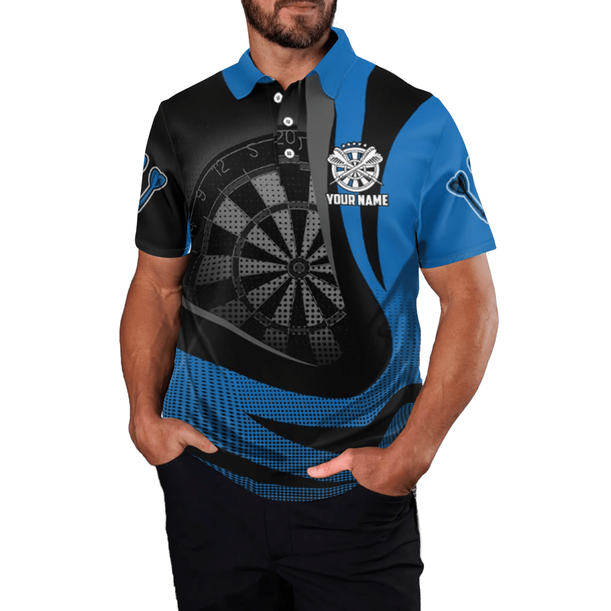 Schwarzes 3D Herren Darts Polo Shirt X189 Blue X189 - Outfitsuche